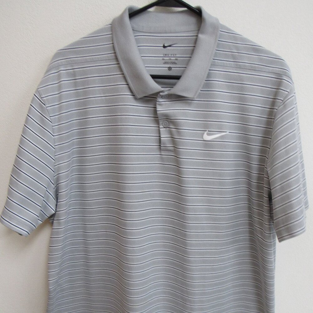 Nike Dri-Fit Victory Gray Striped Short-Sleeve Golf Polo Shirt 2XL